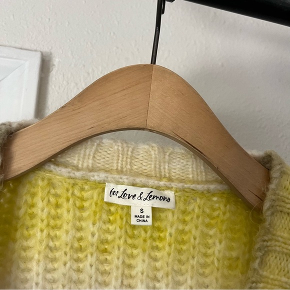 FOR LOVE & LEMONS cream yellow wool blend open knit stretchy long line cardigan - Picture 7 of 8